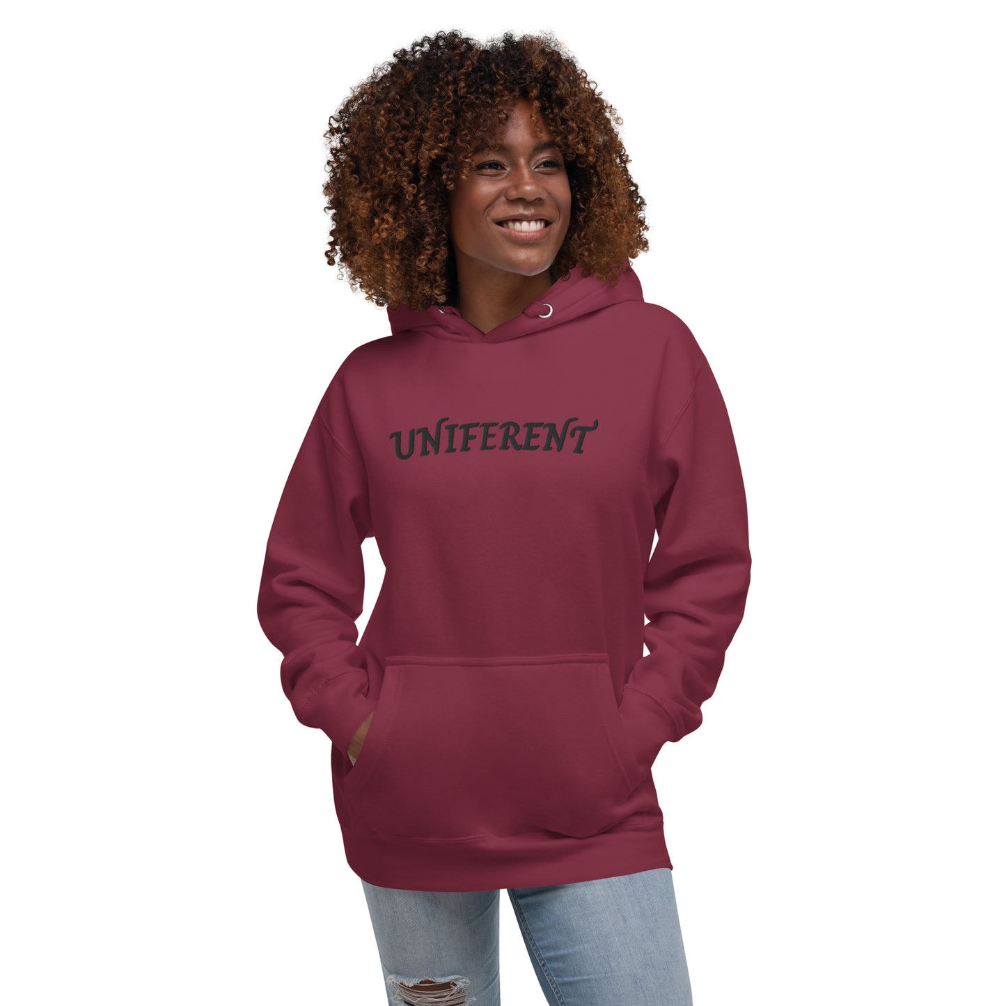 UNIFERENT EMB FULL Centre Logo Curved Light Unisex Premium Hoodie (125)