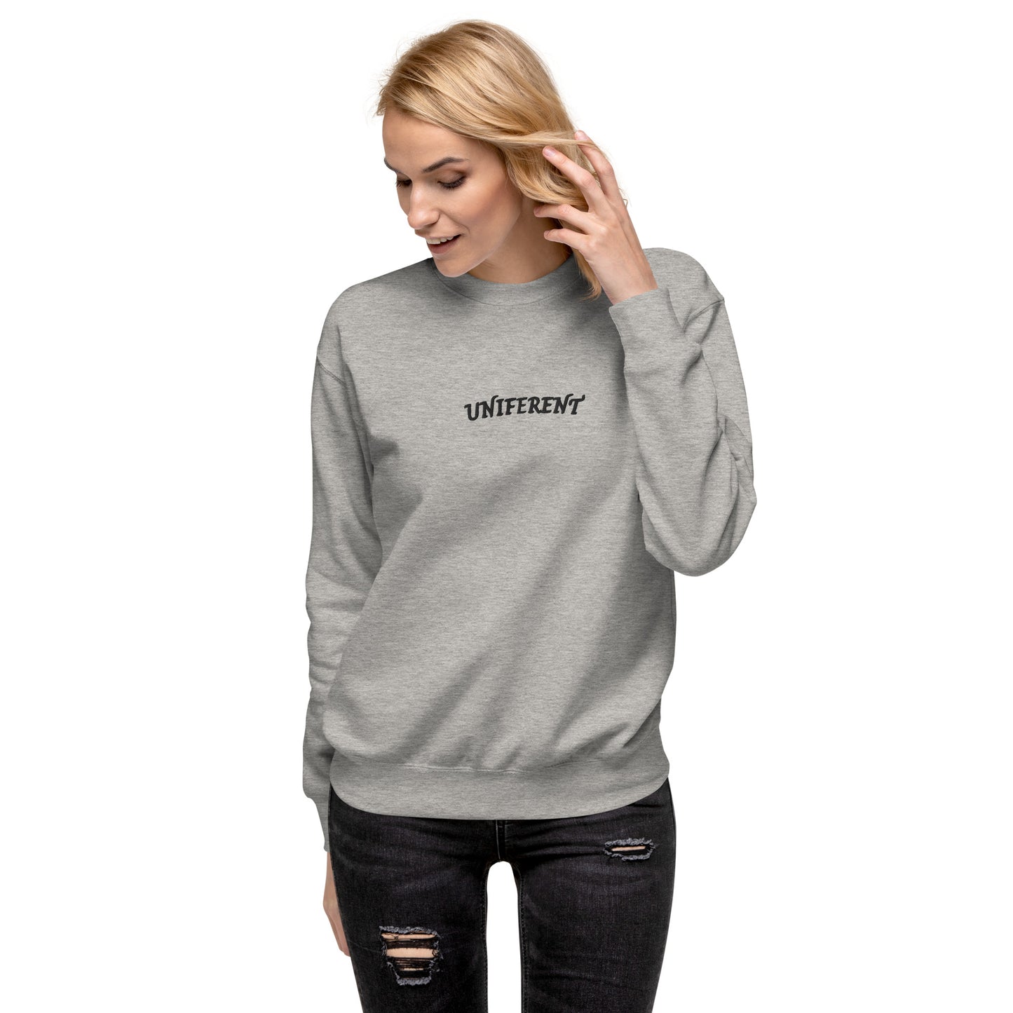 UNIFERENT EMB FULL Centre Small Logo Curved Light Unisex Premium Sweatshirt (135)
