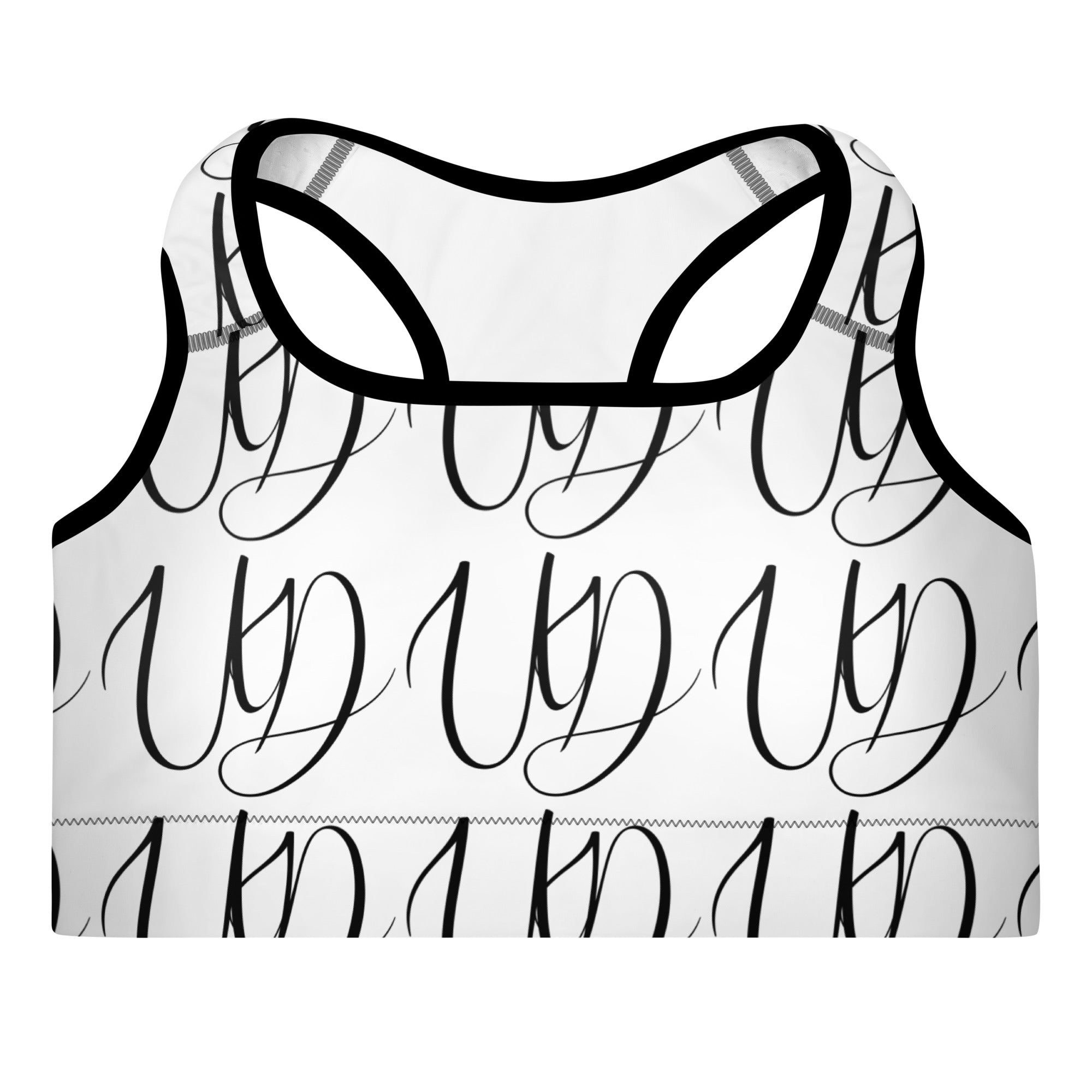 UNIFERENT All-Over Print Black Logo Padded Sports Bra (118)