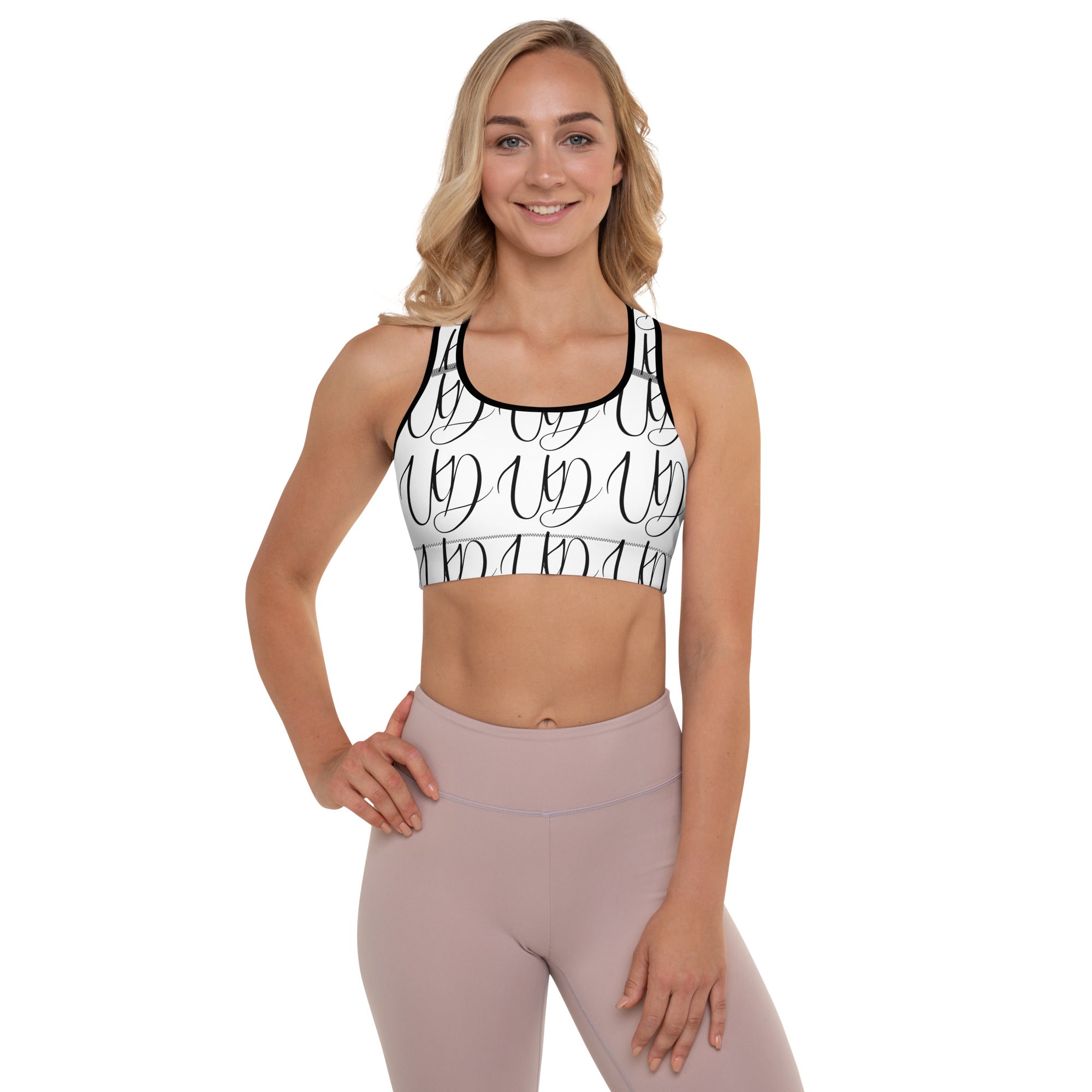 UNIFERENT All-Over Print Black Logo Padded Sports Bra (118)