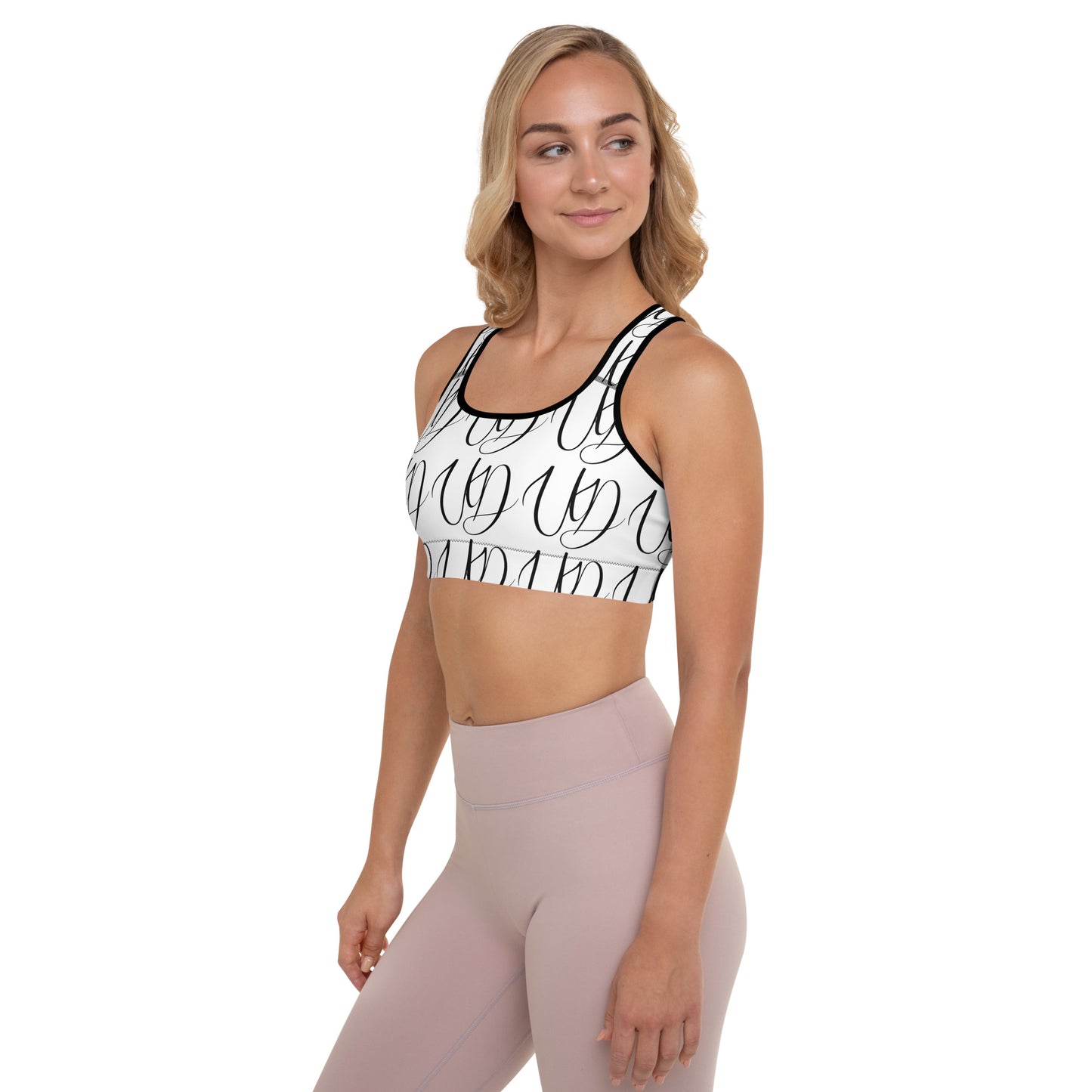 UNIFERENT All-Over Print Black Logo Padded Sports Bra (118)