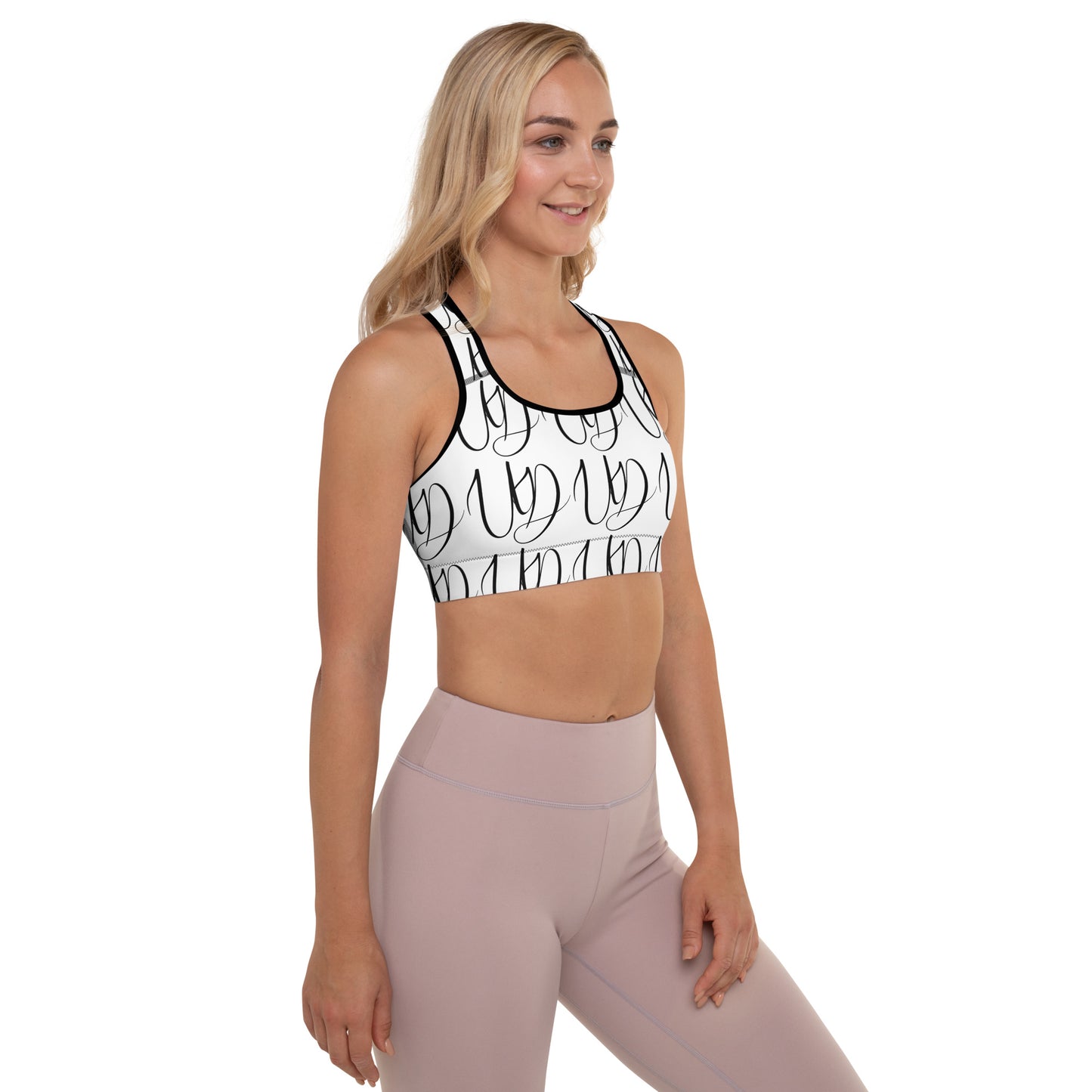 UNIFERENT All-Over Print Black Logo Padded Sports Bra (118)