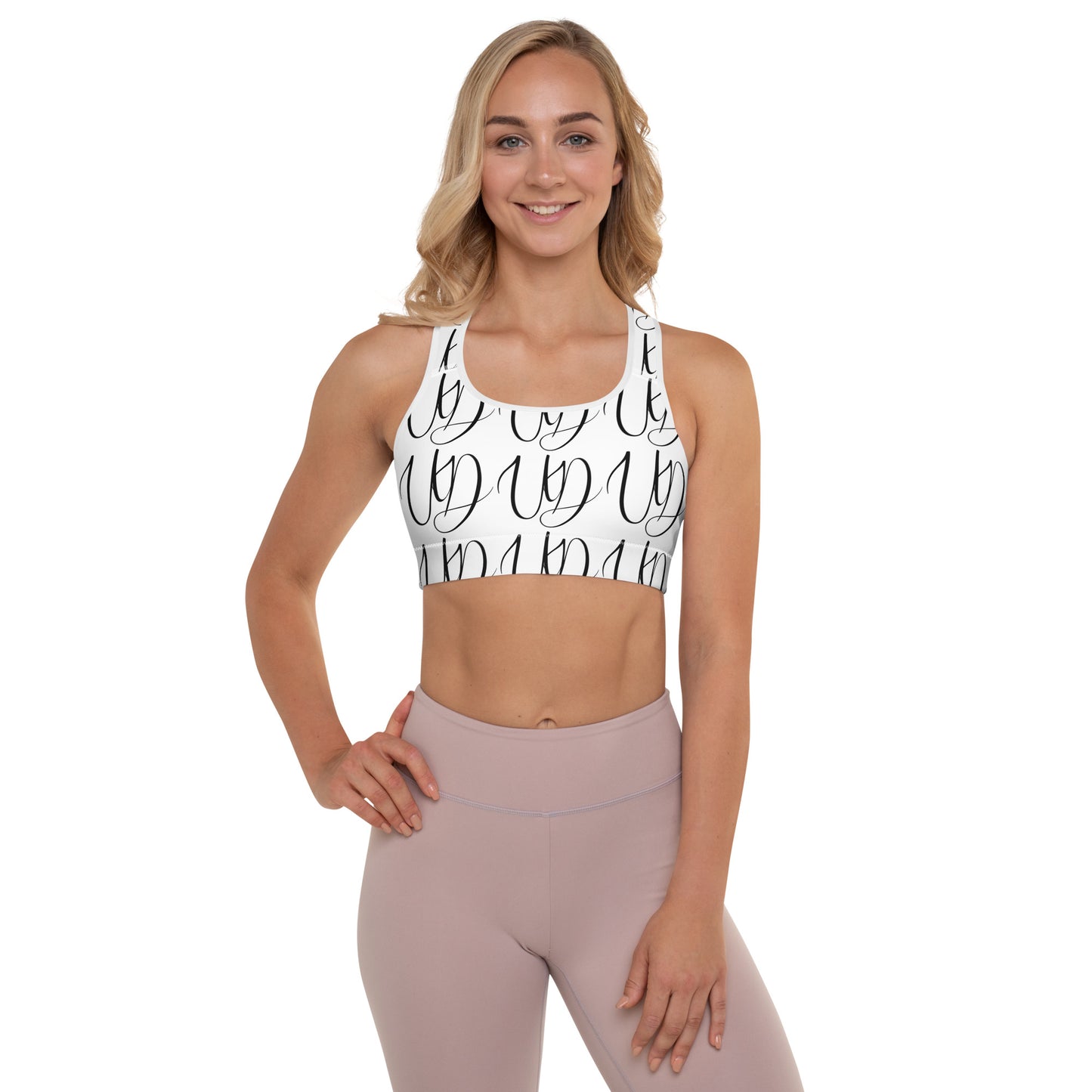 UNIFERENT All-Over Print Black Logo Padded Sports Bra (118)