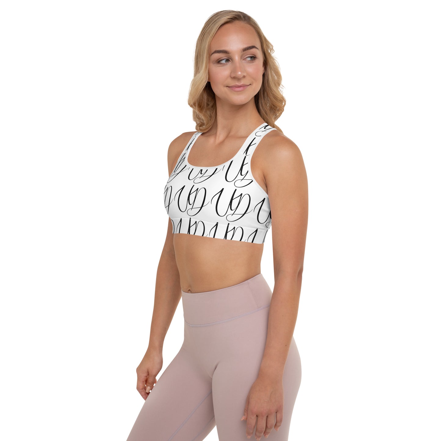 UNIFERENT All-Over Print Black Logo Padded Sports Bra (118)