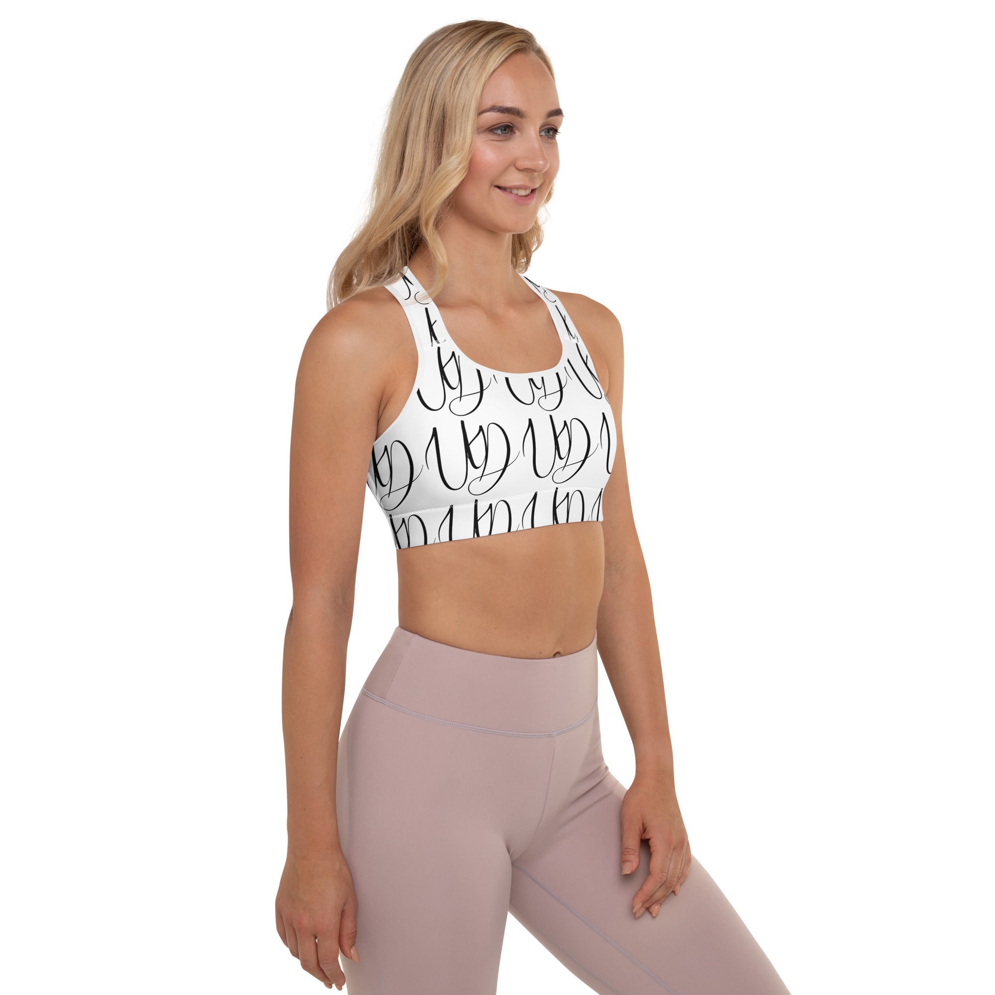 UNIFERENT All-Over Print Black Logo Padded Sports Bra (118)