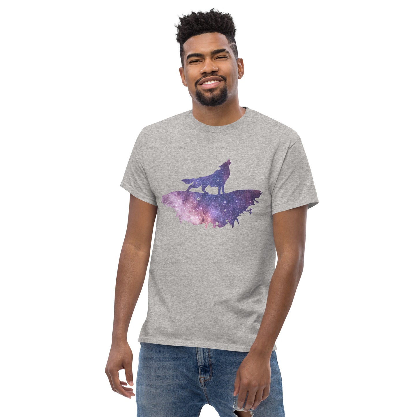 UNIFERENT DARK SKIES wolf cut one light Men's classic tee (79)