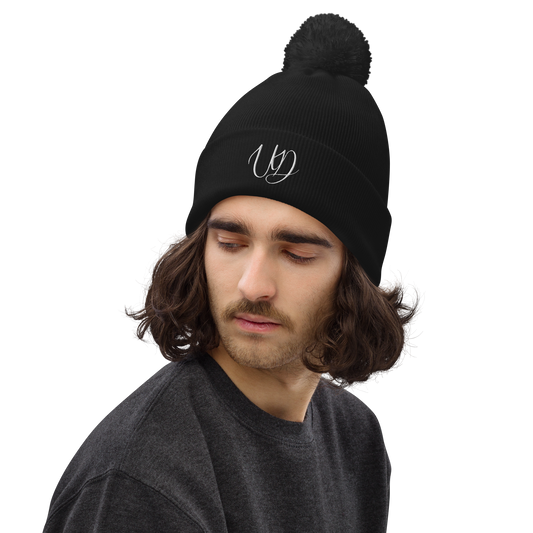 UNIFERENT EMBROIDERED WHITE logo Double layer knit Pom-Pom Unisex beanie (33)