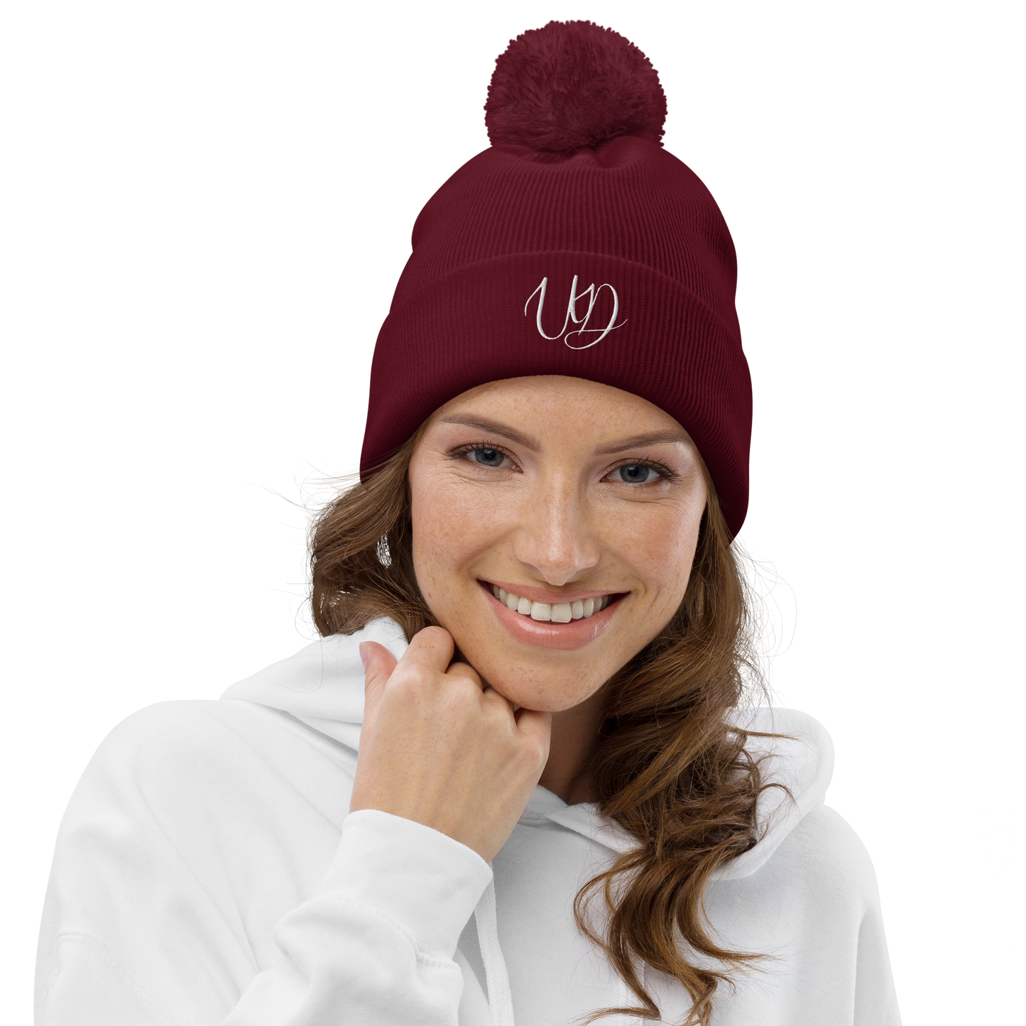 UNIFERENT EMBROIDERED WHITE logo Double layer knit Pom-Pom Unisex beanie (33)