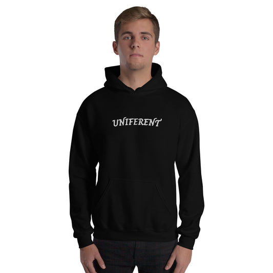 UNIFERENT FULL LOGO Large Centre Embroidered Dark Unisex Hoodie (143)