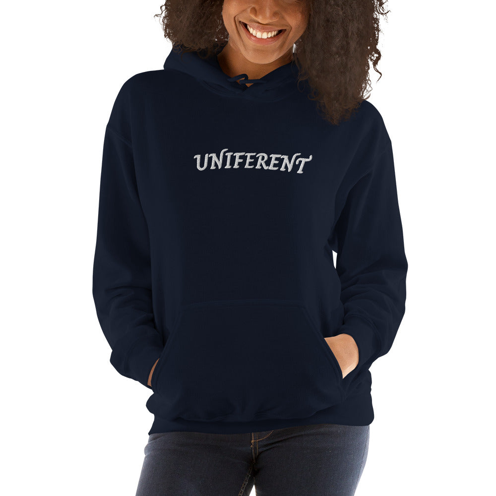 UNIFERENT FULL LOGO Large Centre Embroidered Dark Unisex Hoodie (143)