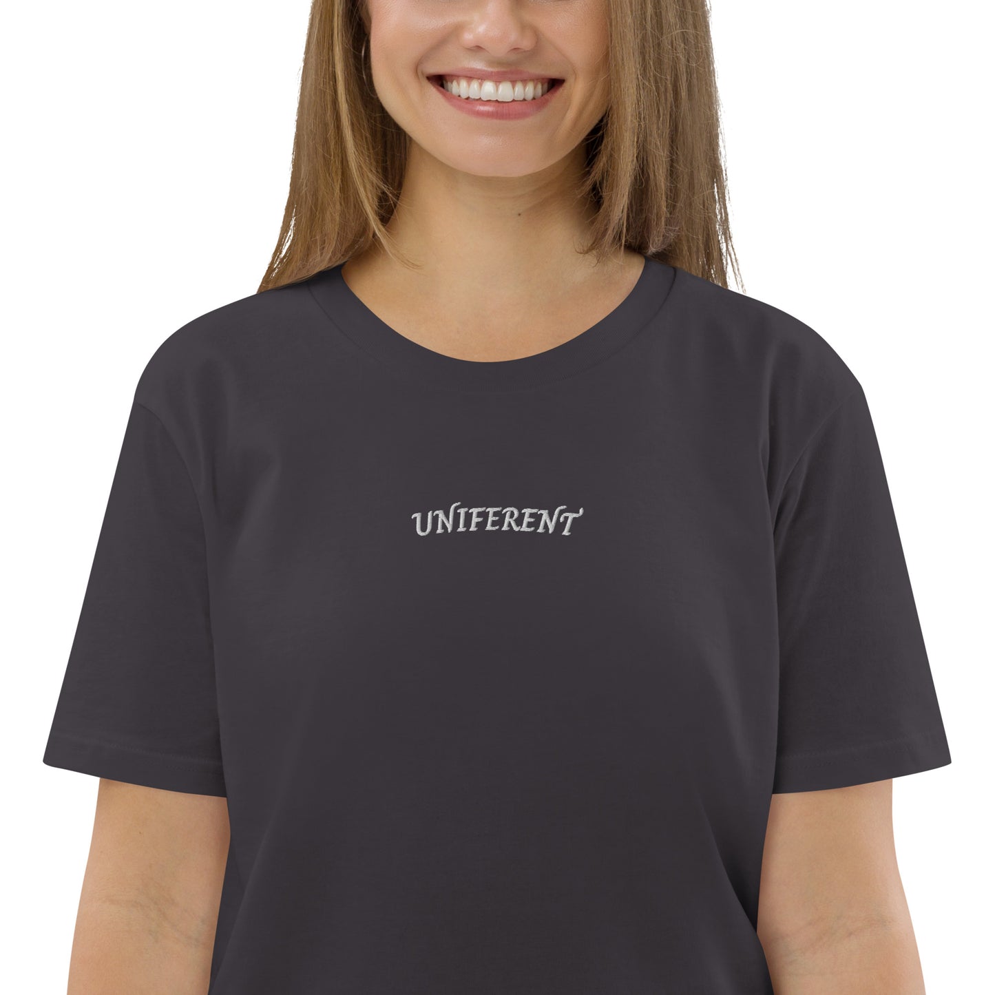 UNIFERENT EMB CENTRE Curved Logo Light Unisex organic cotton t-shirt (122)