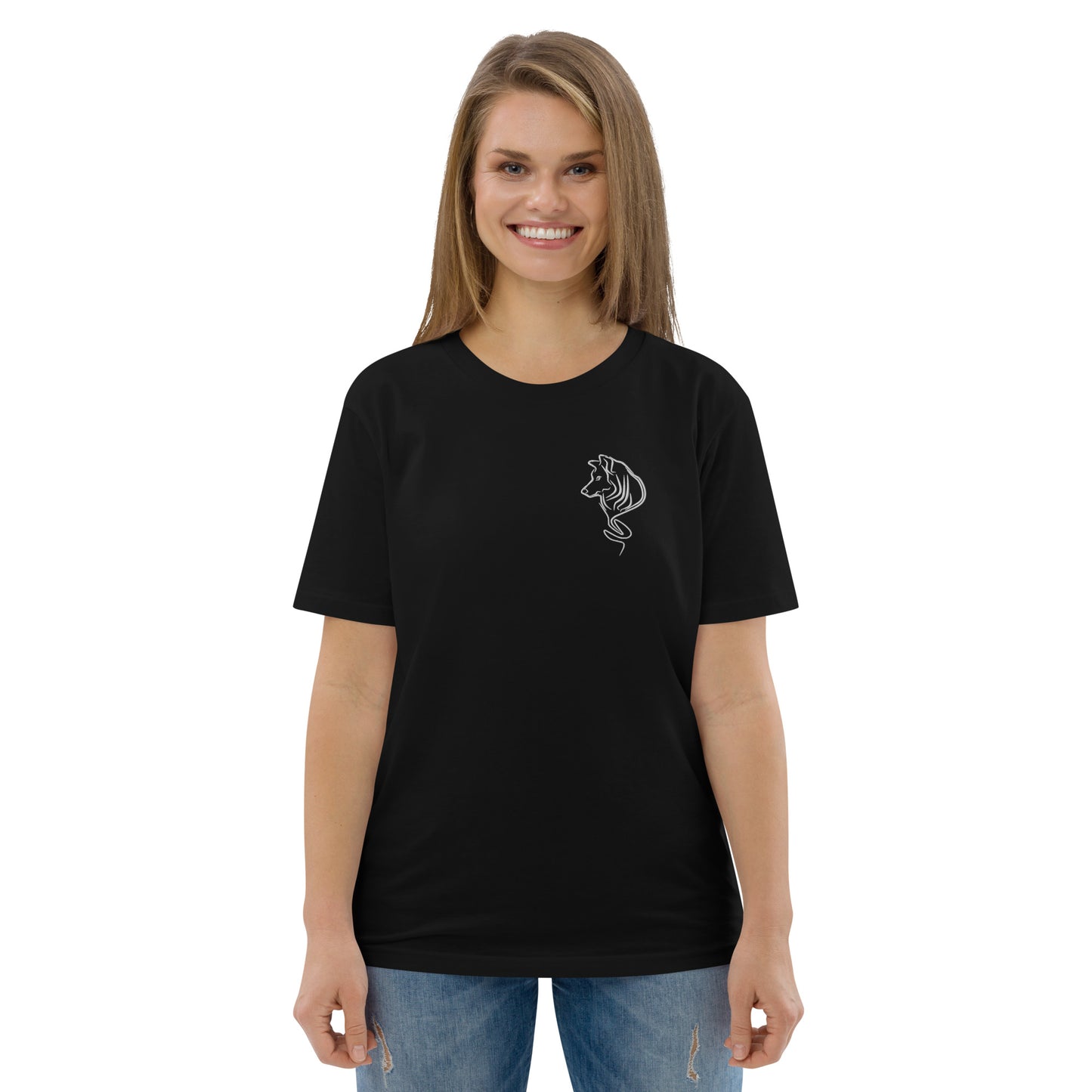 UNIFERENT DARK SKIES Embroidered Wolf Dark Unisex organic t-shirt (111)