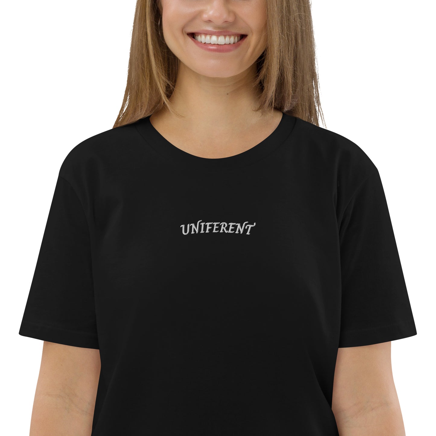 UNIFERENT EMB CENTRE Curved Logo Light Unisex organic cotton t-shirt (122)