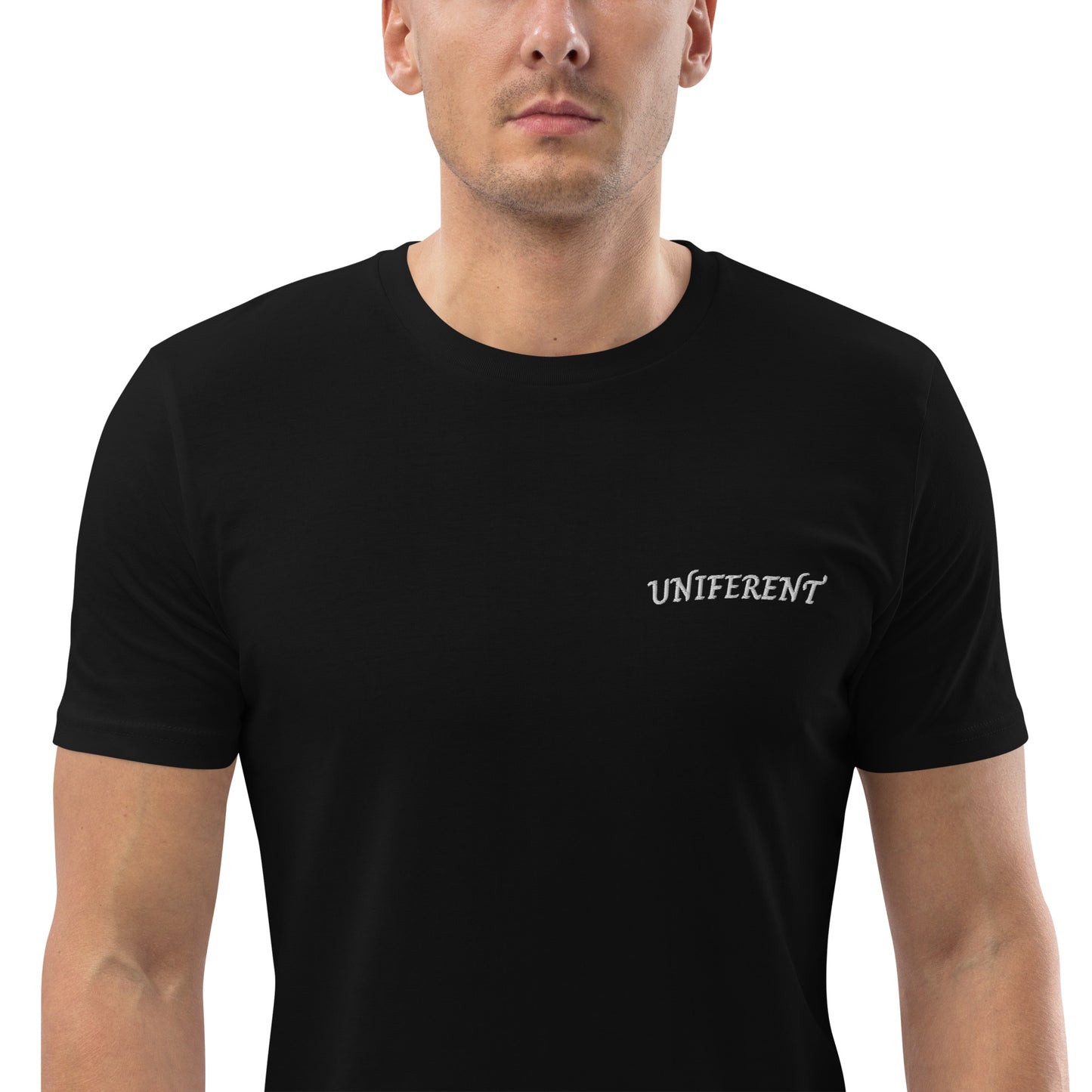 UNIFERENT EMB LEFT Curved Logo Dark Unisex organic cotton t-shirt (132)