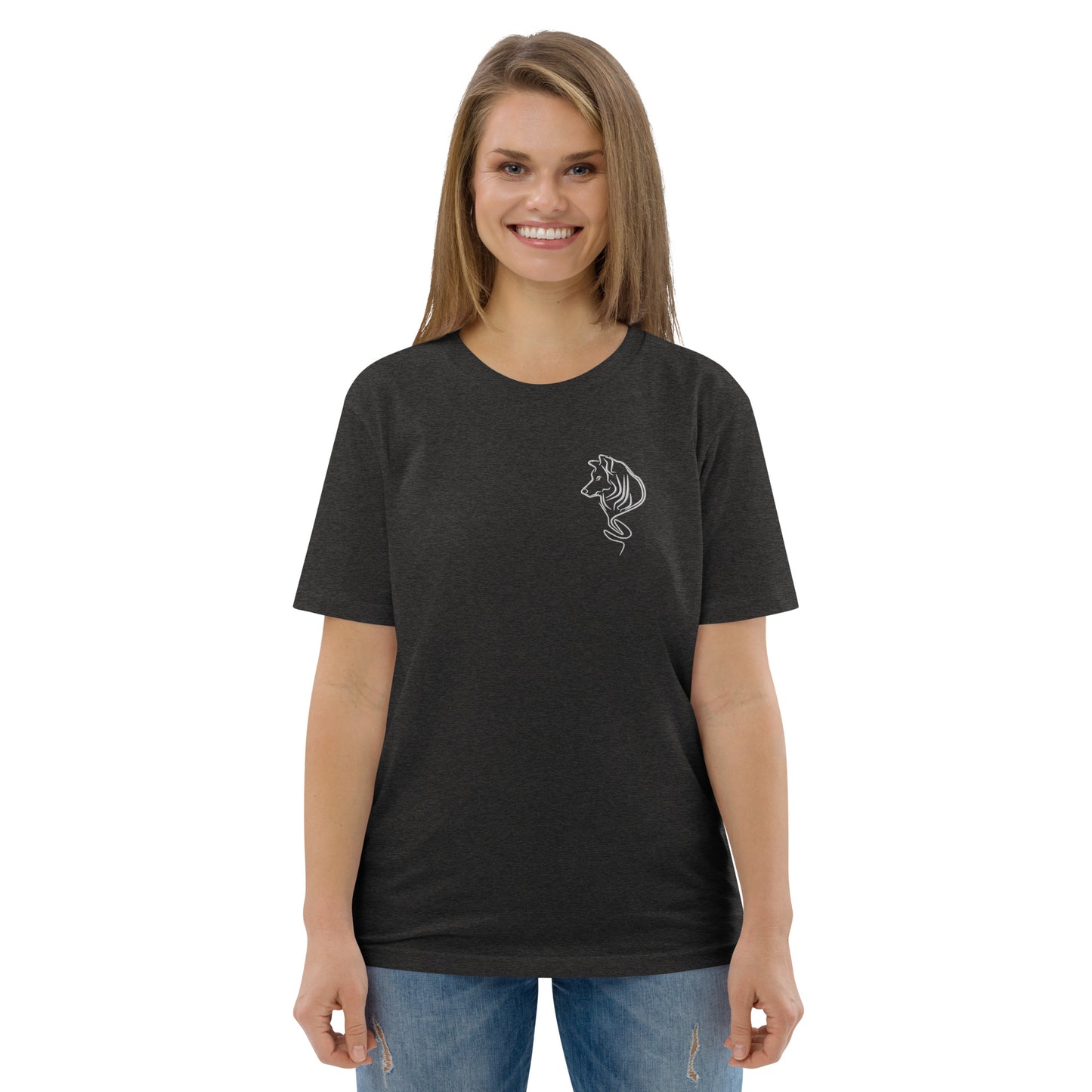 UNIFERENT DARK SKIES Embroidered Wolf Dark Unisex organic t-shirt (111)