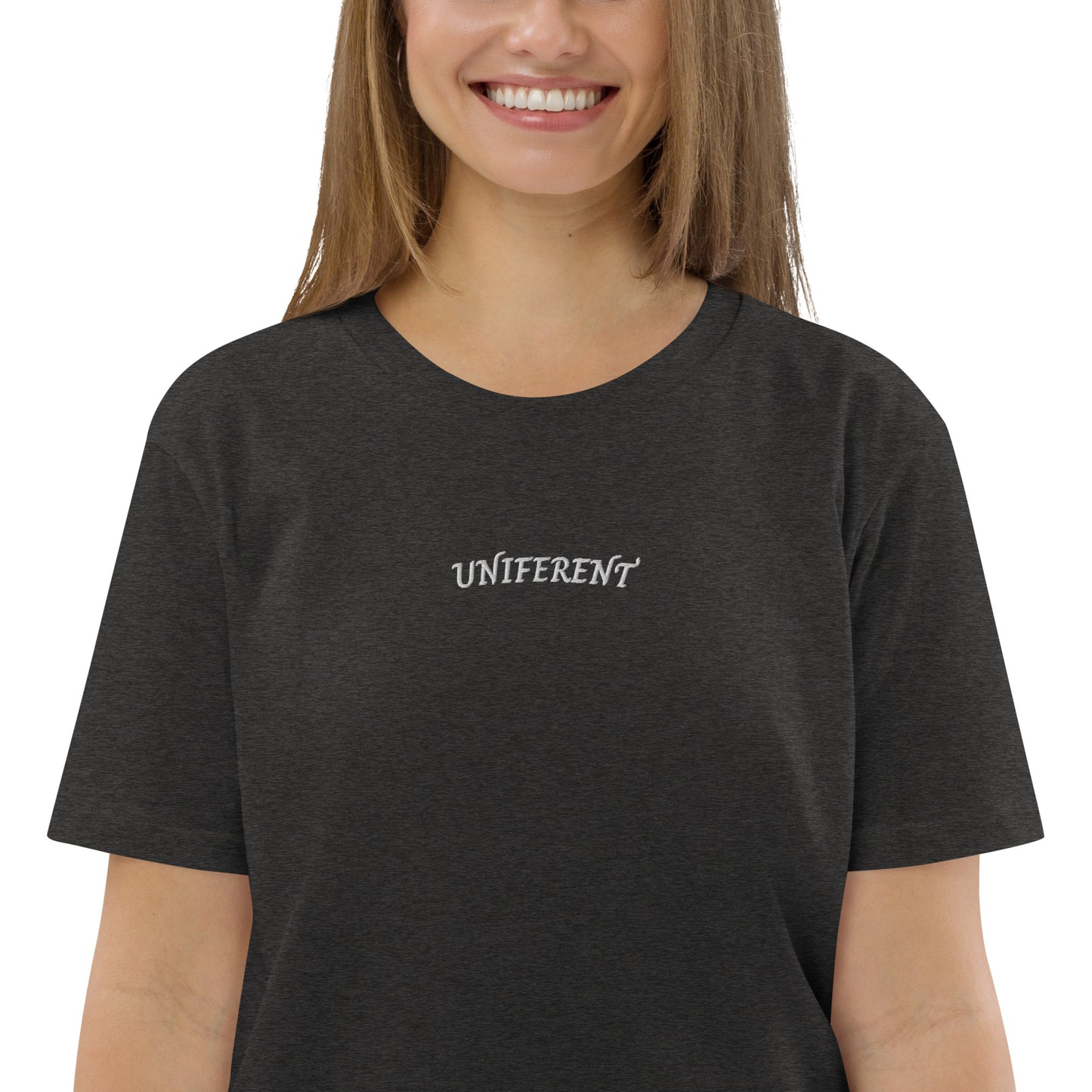 UNIFERENT EMB CENTRE Curved Logo Light Unisex organic cotton t-shirt (122)