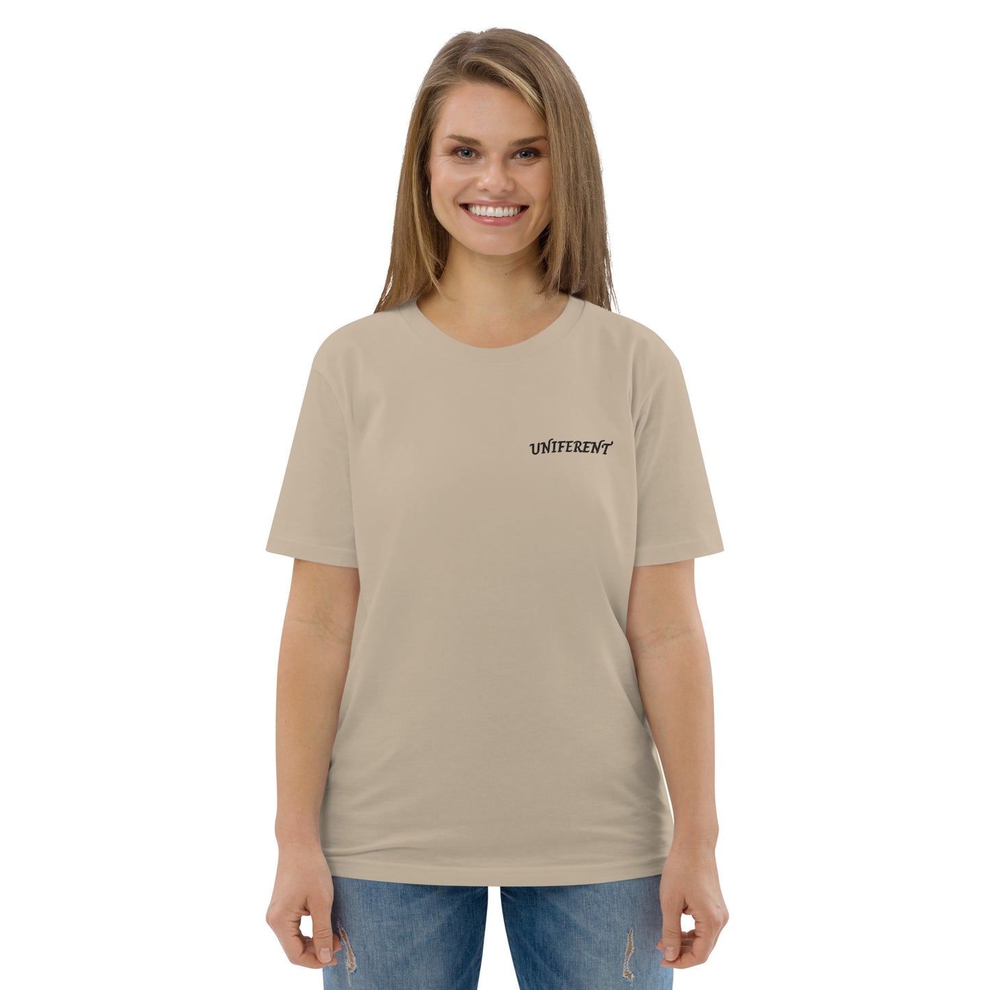 UNIFERENT EMB LEFT Curved Logo Light Unisex organic cotton t-shirt (131)