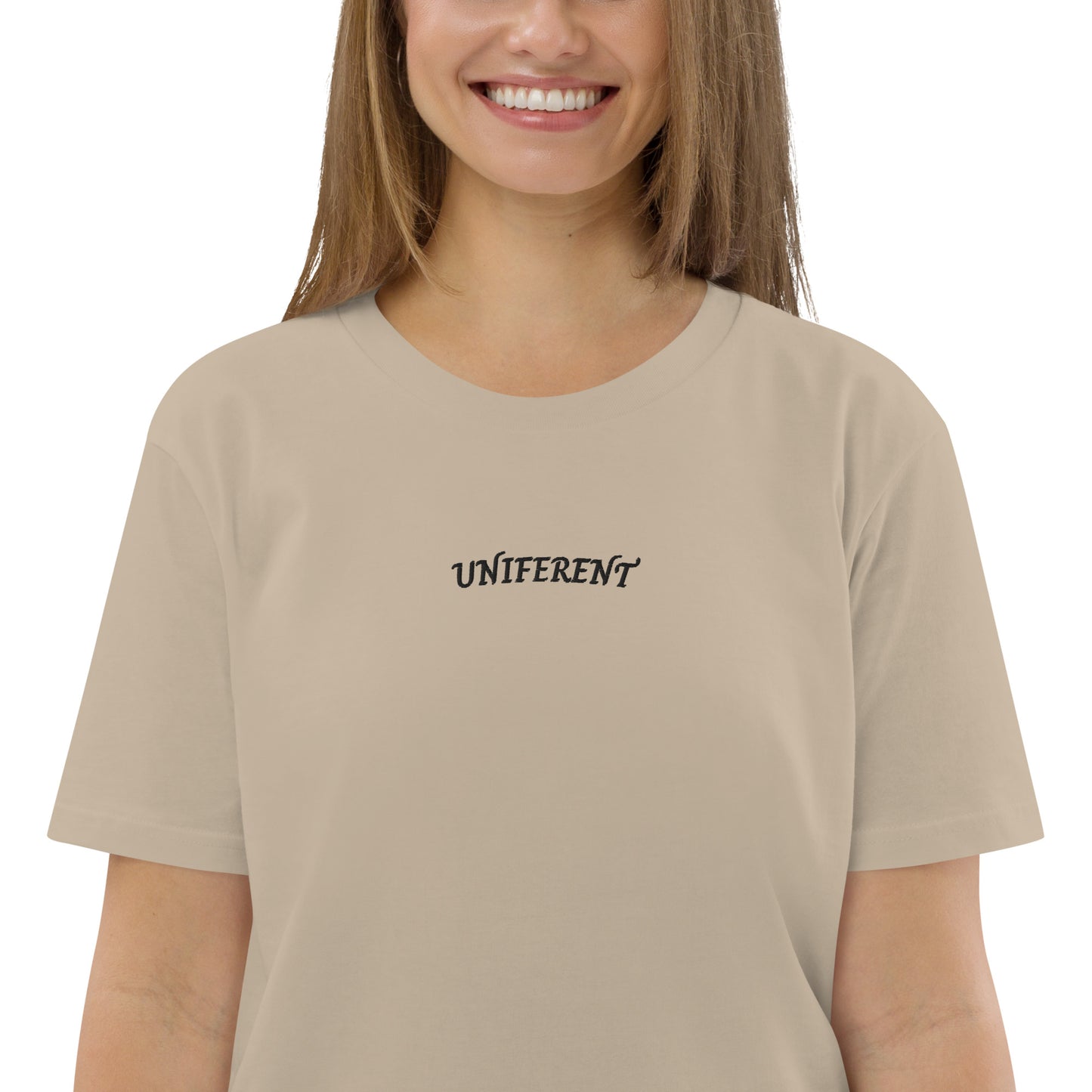 UNIFERENT EMB CENTRE Curved Logo Light Unisex organic cotton t-shirt (121)