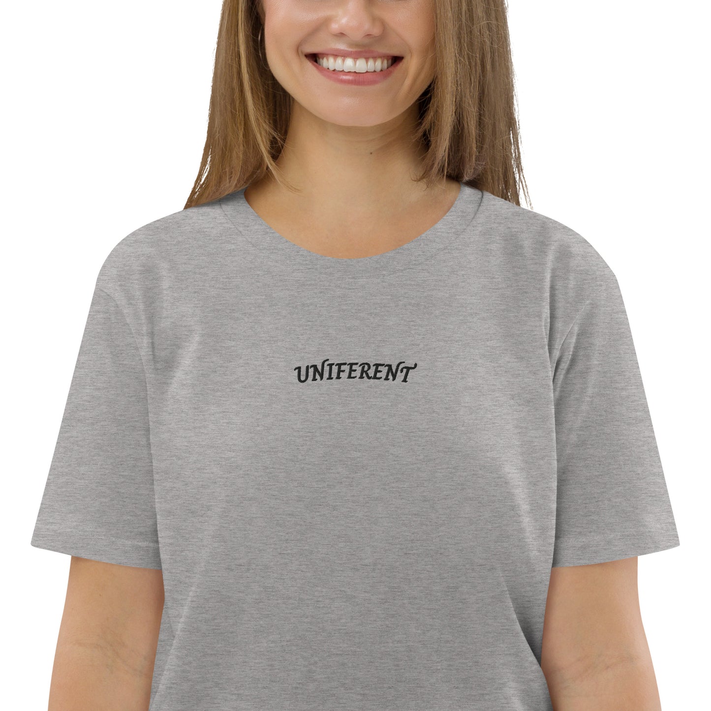 UNIFERENT EMB CENTRE Curved Logo Light Unisex organic cotton t-shirt (121)