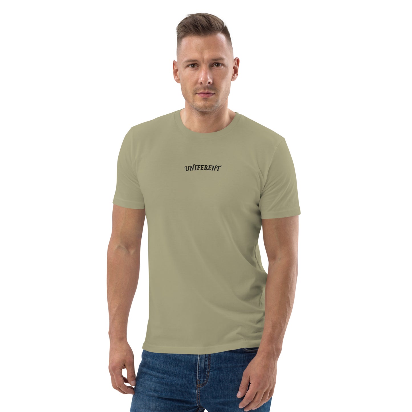 UNIFERENT EMB CENTRE Curved Logo Light Unisex organic cotton t-shirt (121)