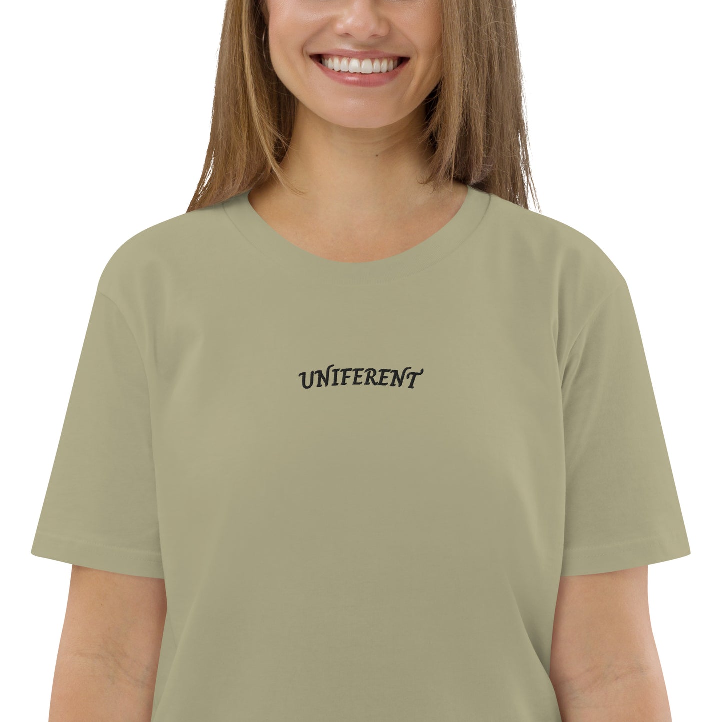 UNIFERENT EMB CENTRE Curved Logo Light Unisex organic cotton t-shirt (121)