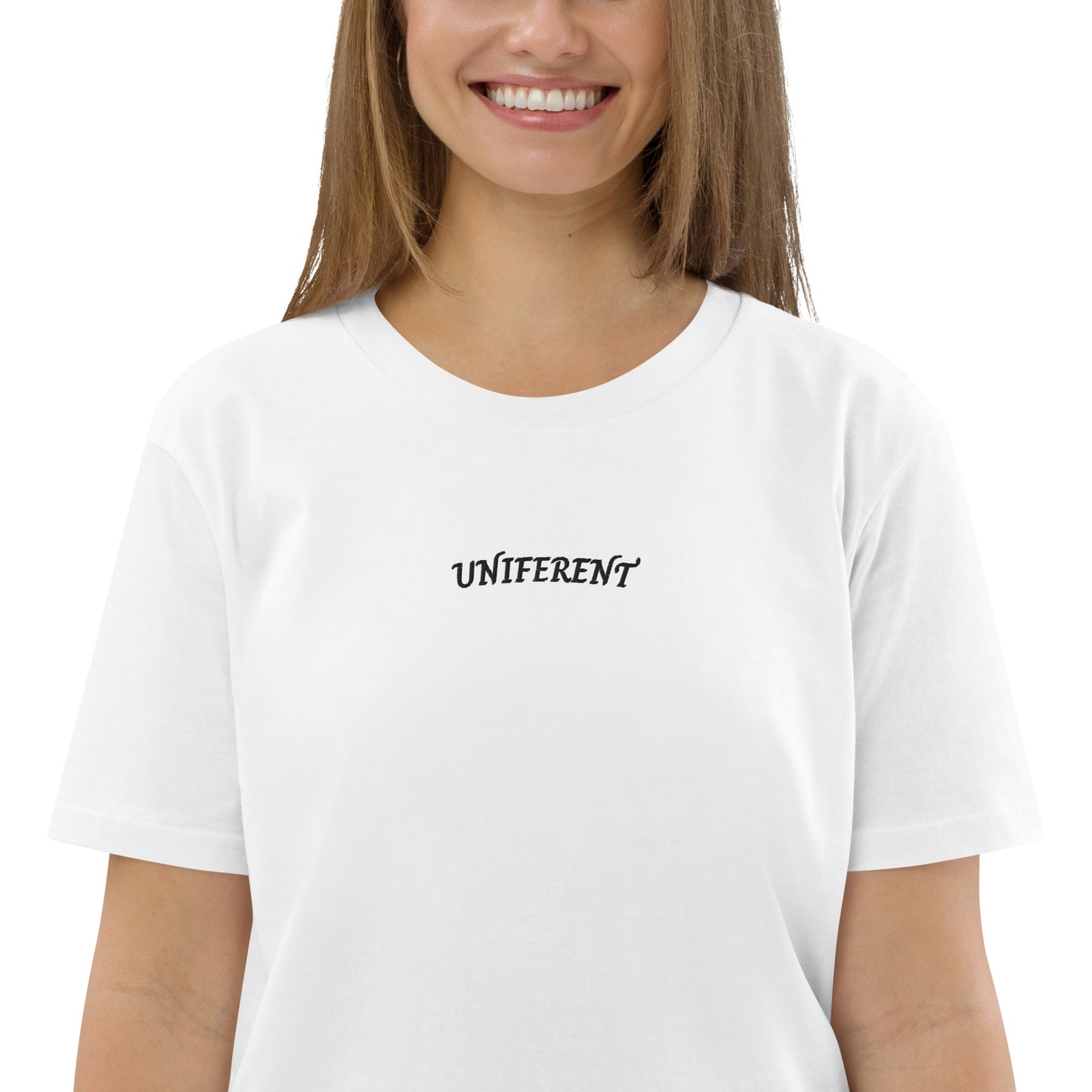 UNIFERENT EMB CENTRE Curved Logo Light Unisex organic cotton t-shirt (121)