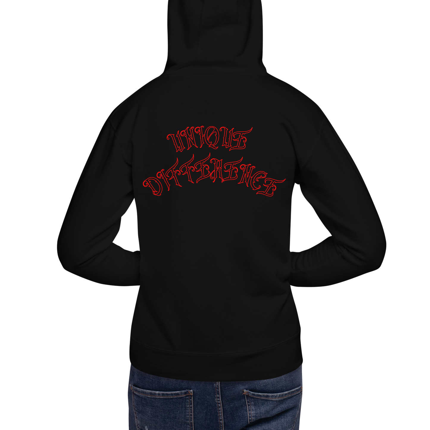 UNIFERENT VALENTINE RED rose with red back logo dark Unisex Hoody (86)