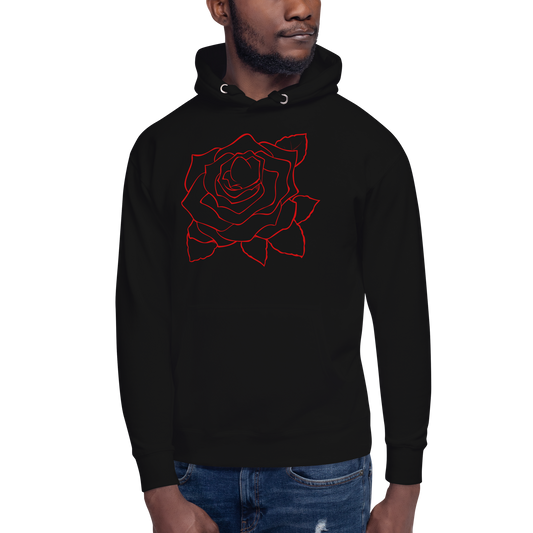 UNIFERENT VALENTINE RED rose with red back logo dark Unisex Hoody (86)