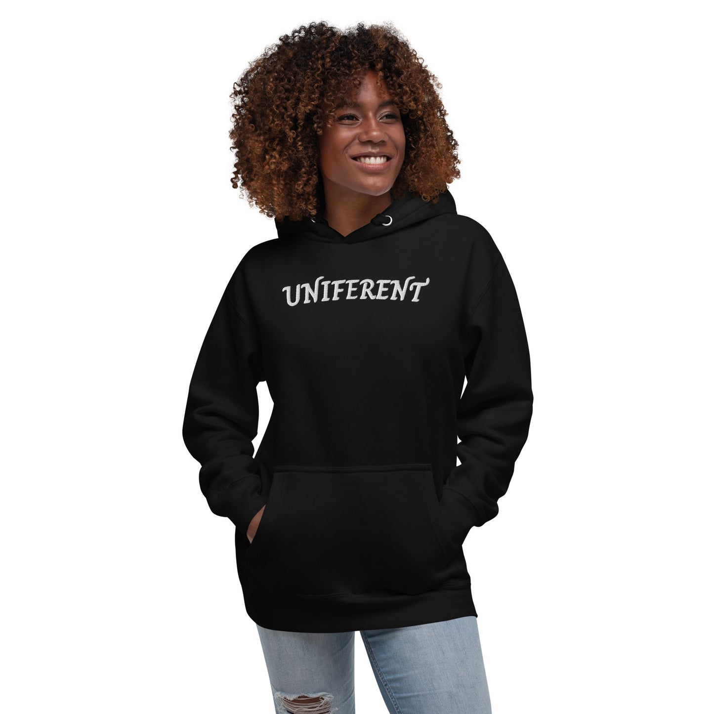 UNIFERENT EMB FULL Centre Logo Curved Dark Unisex Premium Hoodie (126)