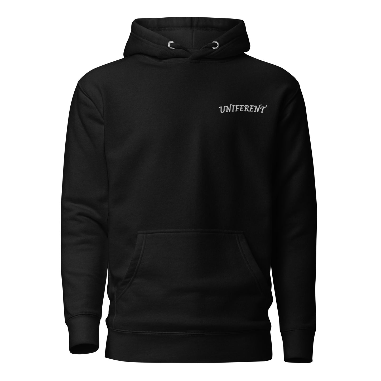 UNIFERENT EMB FULL Left Logo Curved Dark Unisex Premium Hoodie (128)