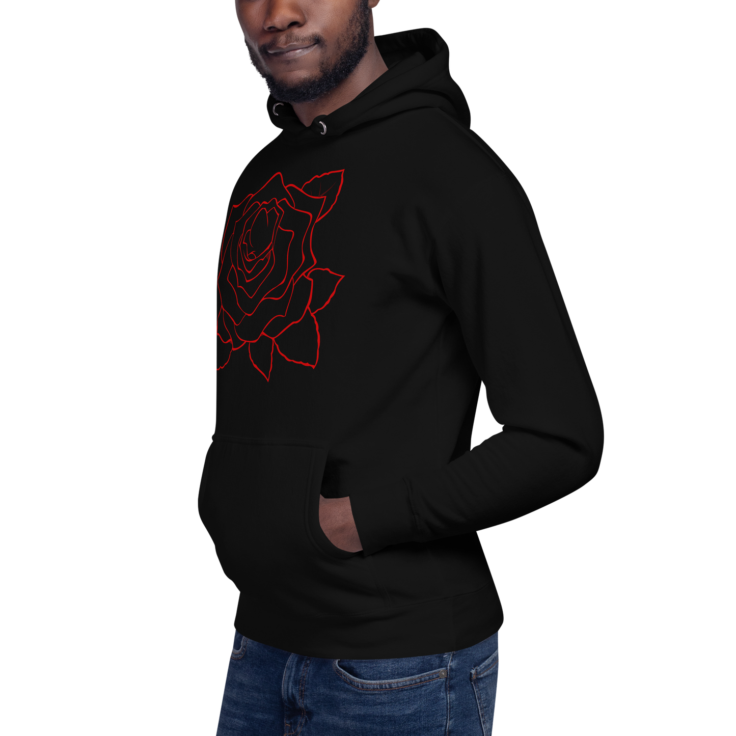 UNIFERENT VALENTINE RED rose with red back logo dark Unisex Hoody (86)