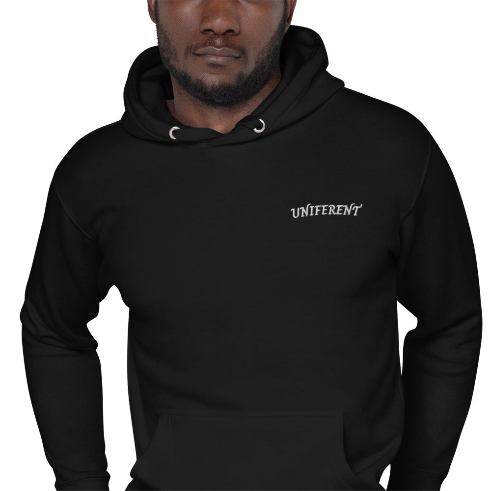 UNIFERENT EMB FULL Left Logo Curved Dark Unisex Premium Hoodie (128)