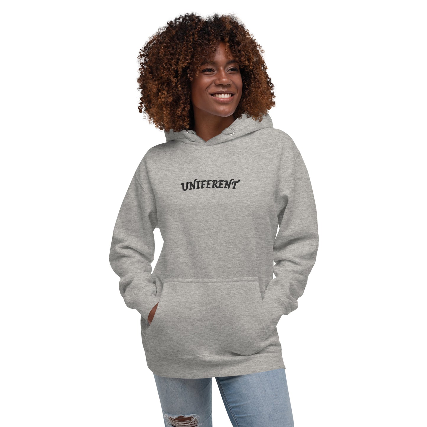 UNIFERENT EMB FULL Centre Small Logo Curved Light Unisex Premium Hoodie (137)