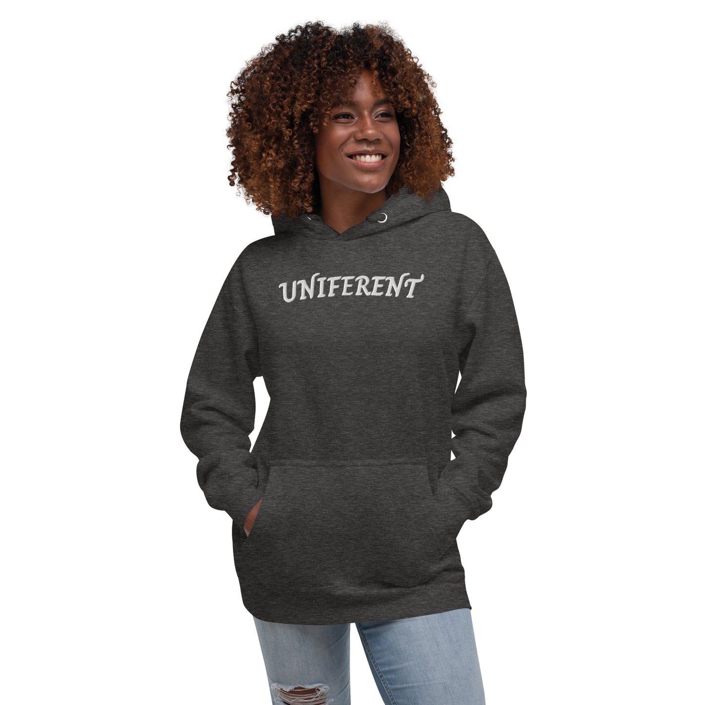 UNIFERENT EMB FULL Centre Logo Curved Dark Unisex Premium Hoodie (126)