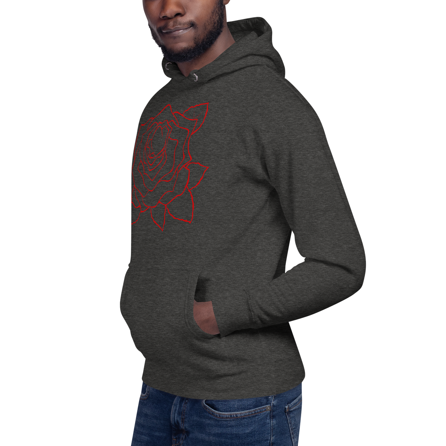 UNIFERENT VALENTINE RED rose with red back logo dark Unisex Hoody (86)