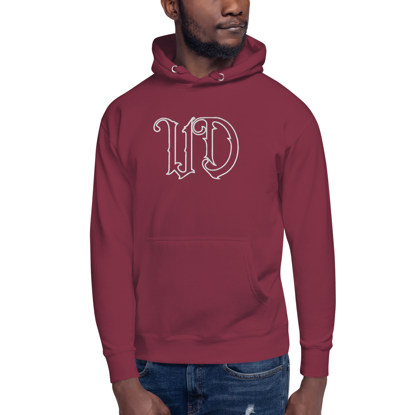 UNIFERENT EMBROIDERED LARGE Centre chest white Unisex Premium Hoodie (43)
