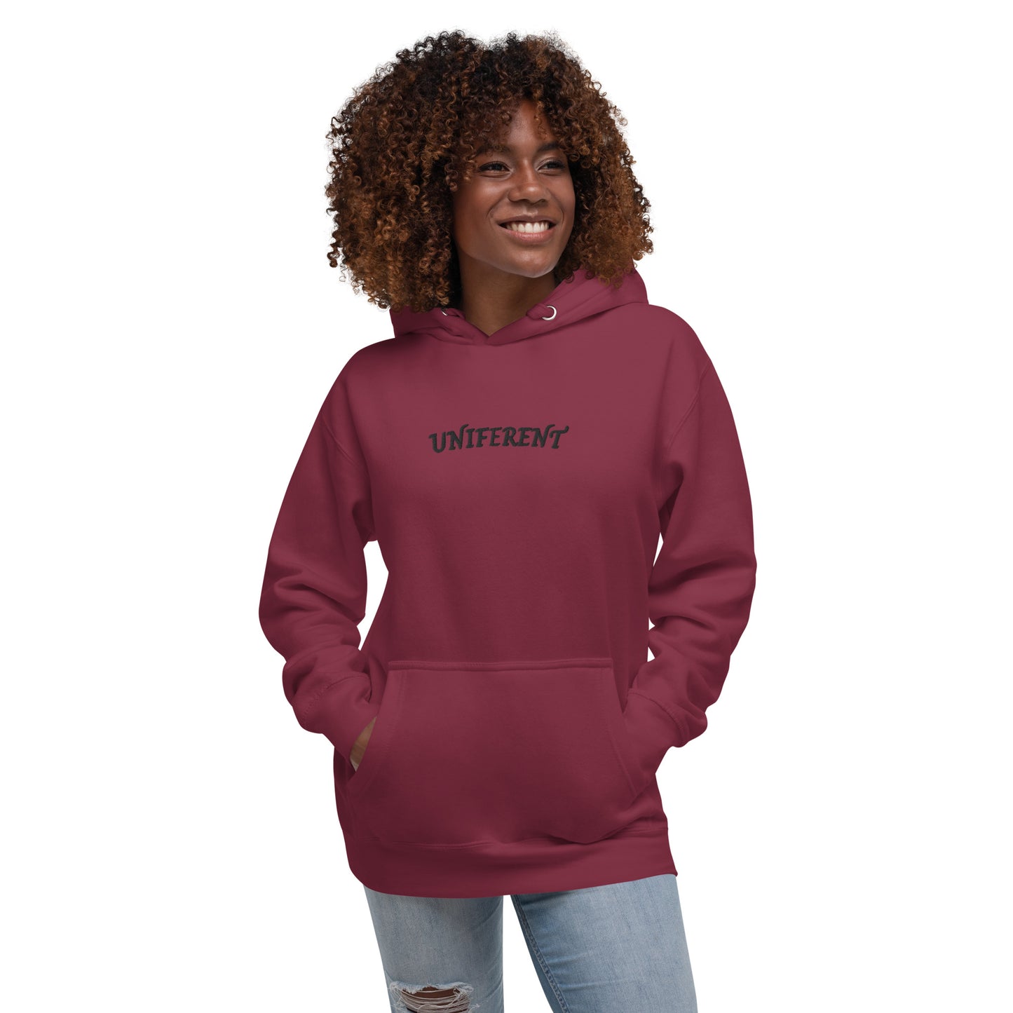 UNIFERENT EMB FULL Centre Small Logo Curved Light Unisex Premium Hoodie (137)