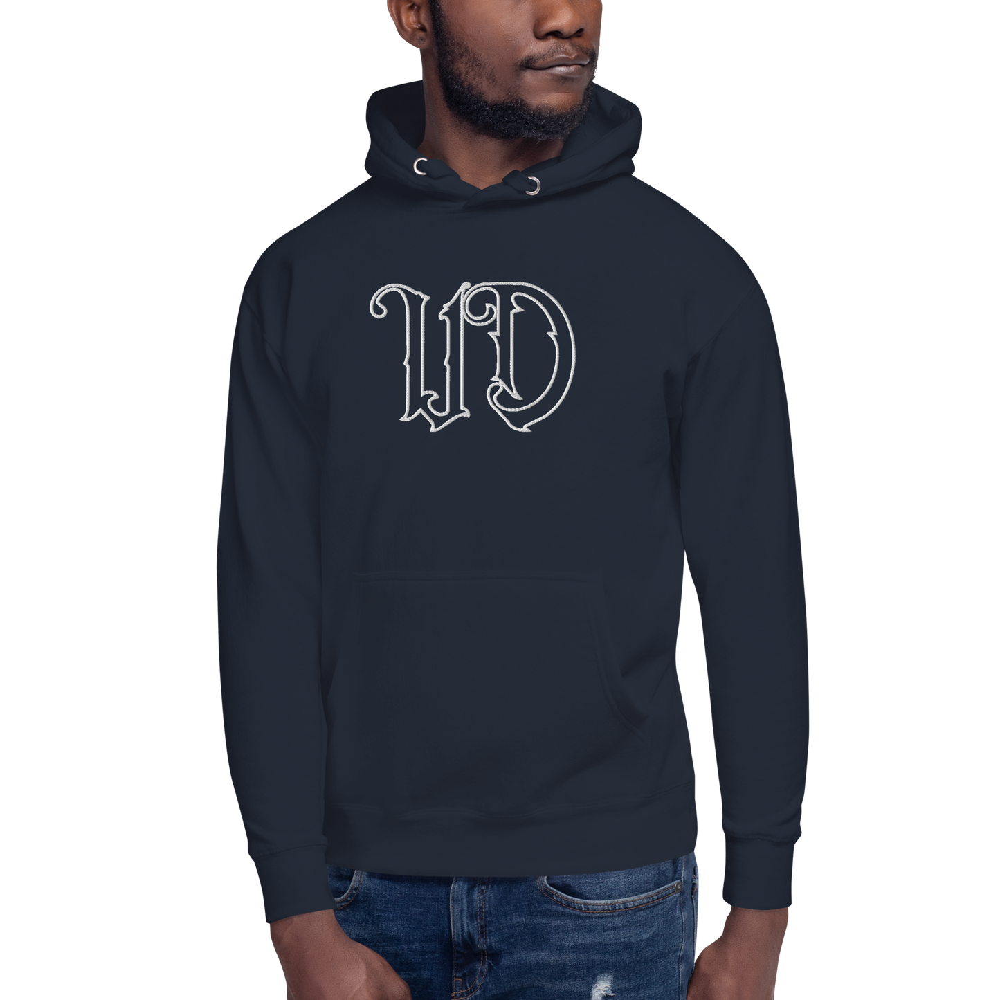 UNIFERENT EMBROIDERED LARGE Centre chest white Unisex Premium Hoodie (43)
