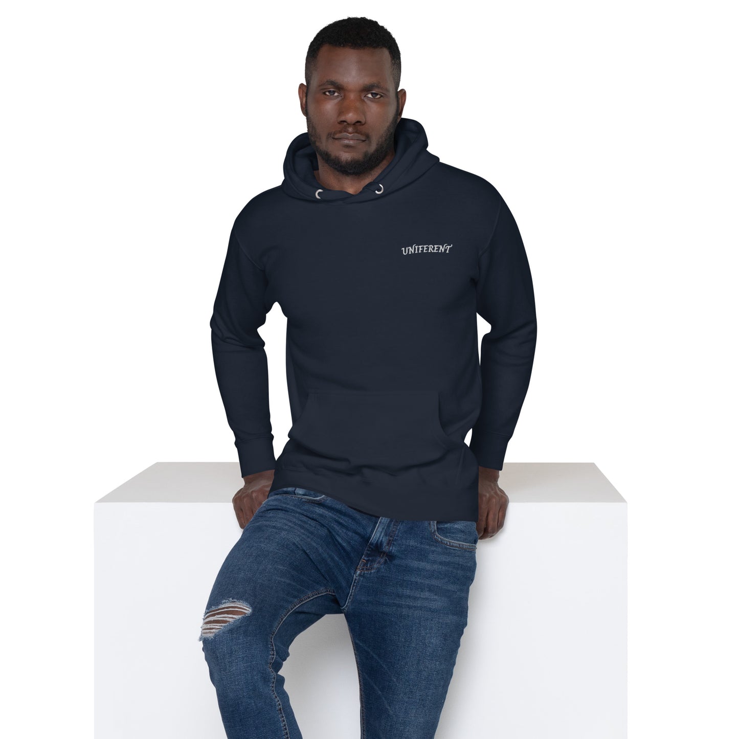 UNIFERENT EMB FULL Left Logo Curved Dark Unisex Premium Hoodie (128)