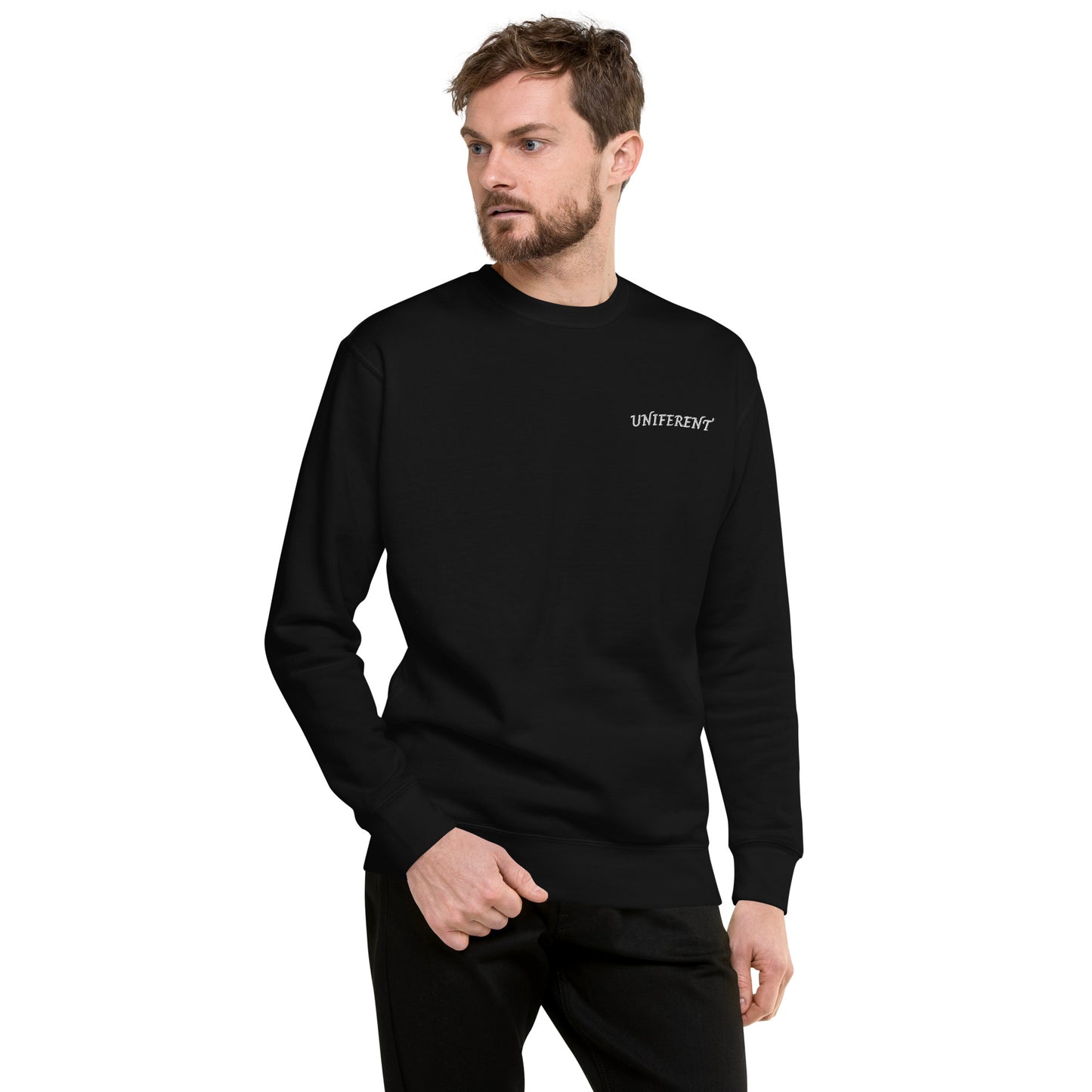UNIFERENT EMB FULL Left Logo Curved Dark Unisex Premium Sweatshirt (130)