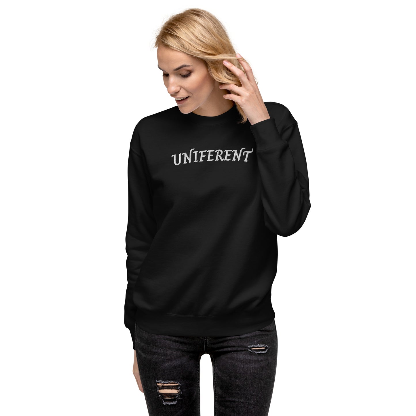 UNIFERENT EMB FULL Centre Curved Logo Dark Unisex Premium Sweatshirt (134)