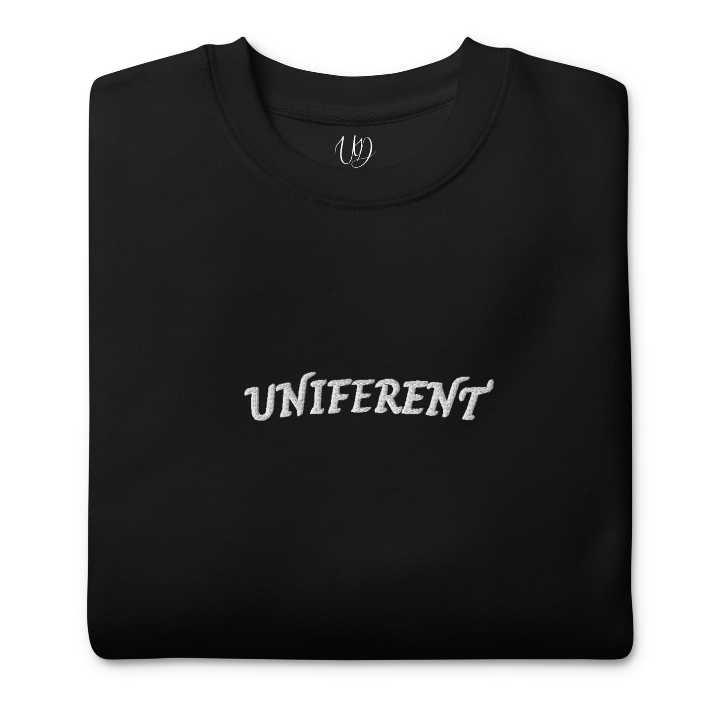 UNIFERENT EMB FULL Centre Small Logo Curved Dark Unisex Premium Sweatshirt (136)