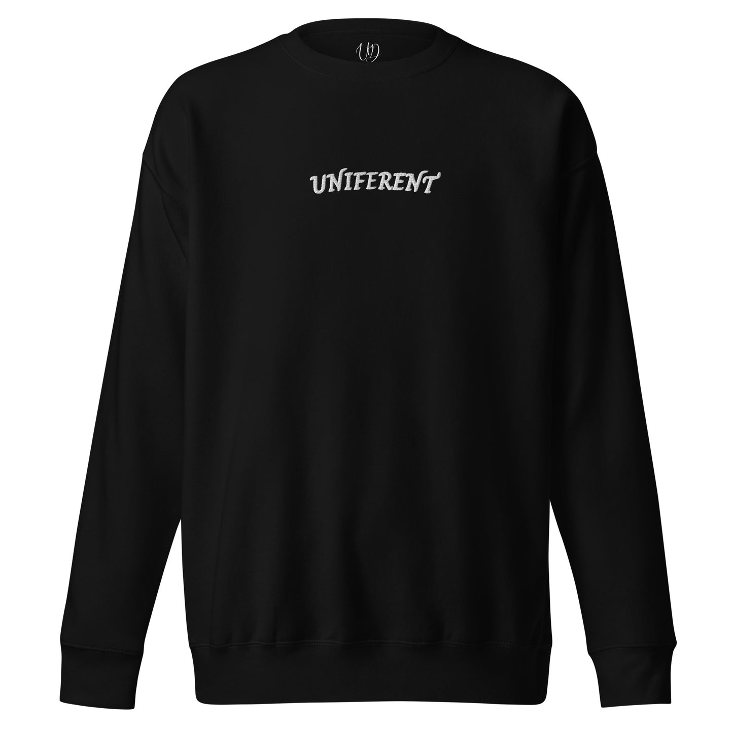 UNIFERENT EMB FULL Centre Small Logo Curved Dark Unisex Premium Sweatshirt (136)