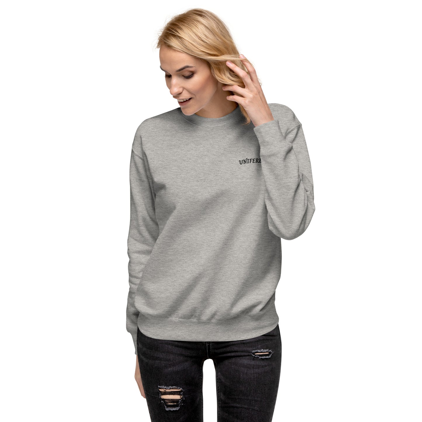 UNIFERENT EMB FULL Left Logo Curved Light Unisex Premium Sweatshirt (129)