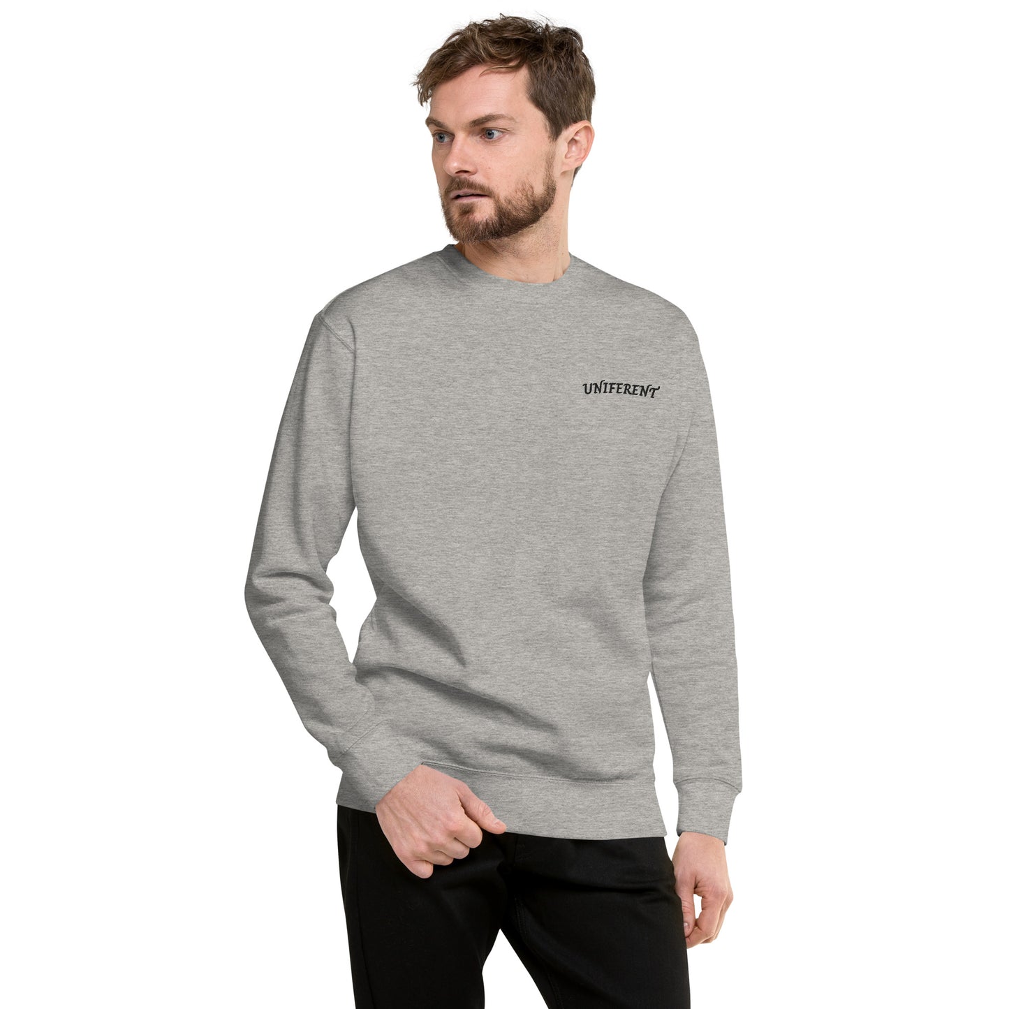 UNIFERENT EMB FULL Left Logo Curved Light Unisex Premium Sweatshirt (129)