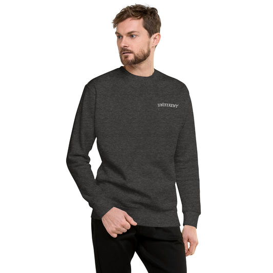 UNIFERENT EMB FULL Left Logo Curved Dark Unisex Premium Sweatshirt (130)