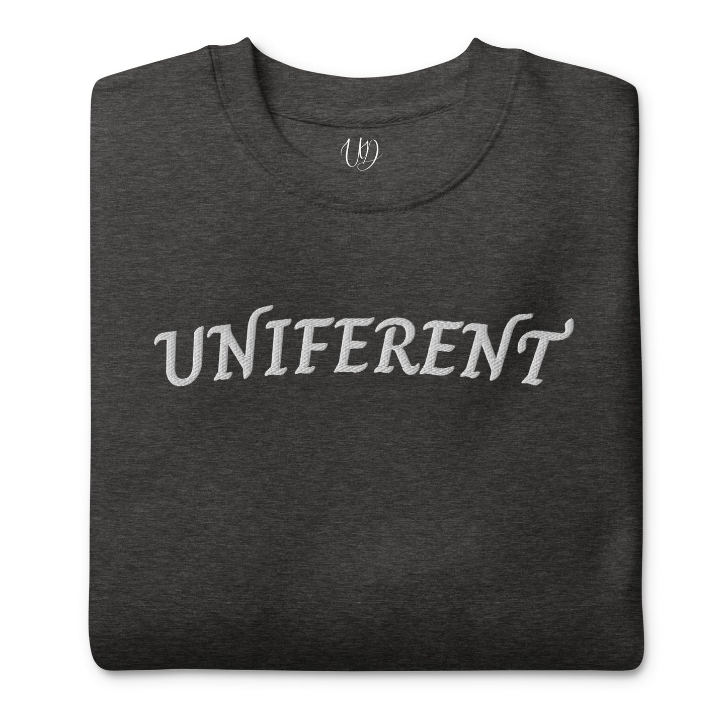 UNIFERENT EMB FULL Centre Curved Logo Dark Unisex Premium Sweatshirt (134)