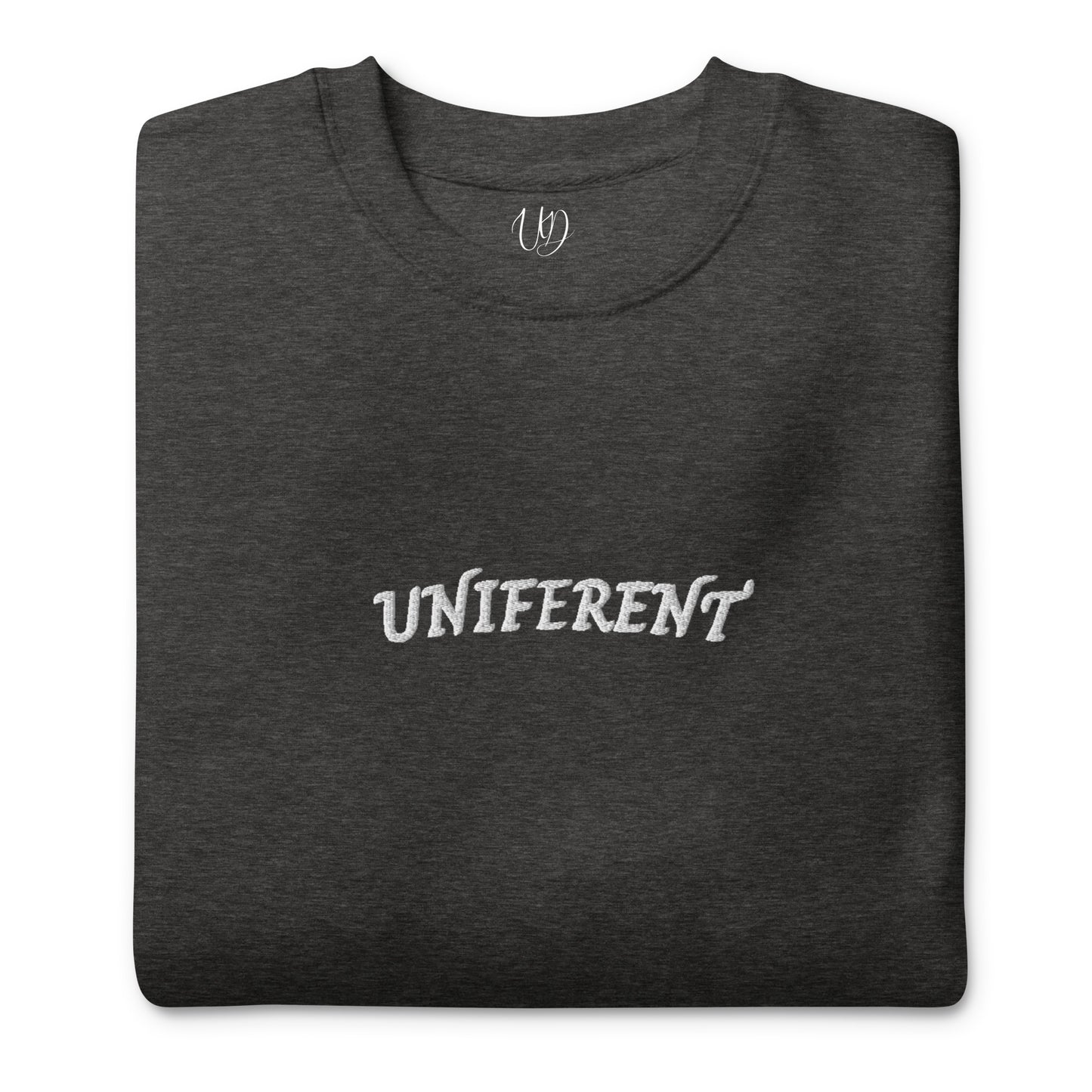 UNIFERENT EMB FULL Centre Small Logo Curved Dark Unisex Premium Sweatshirt (136)