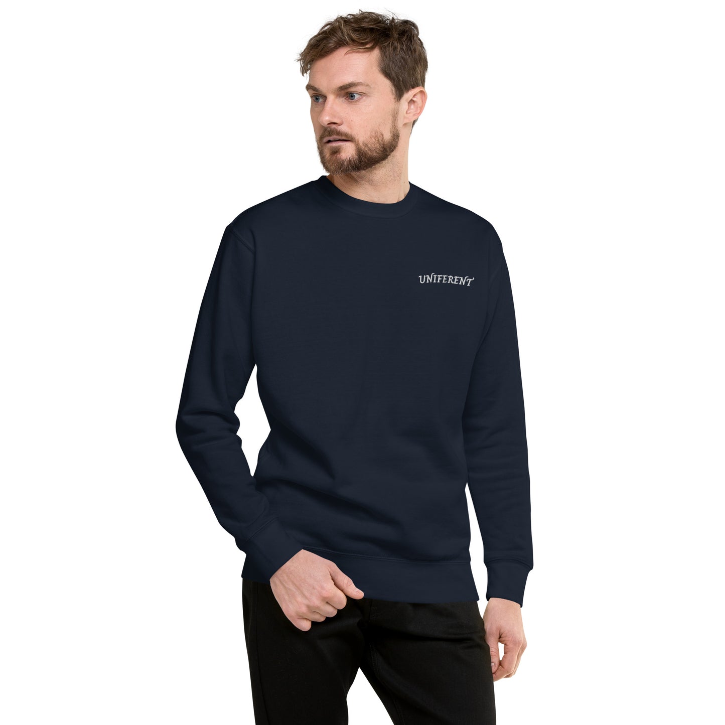 UNIFERENT EMB FULL Left Logo Curved Dark Unisex Premium Sweatshirt (130)