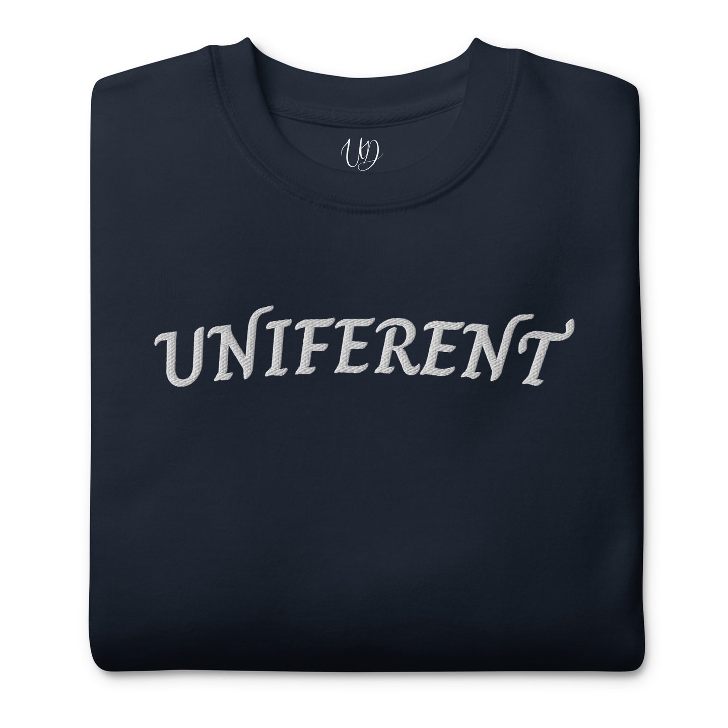 UNIFERENT EMB FULL Centre Curved Logo Dark Unisex Premium Sweatshirt (134)